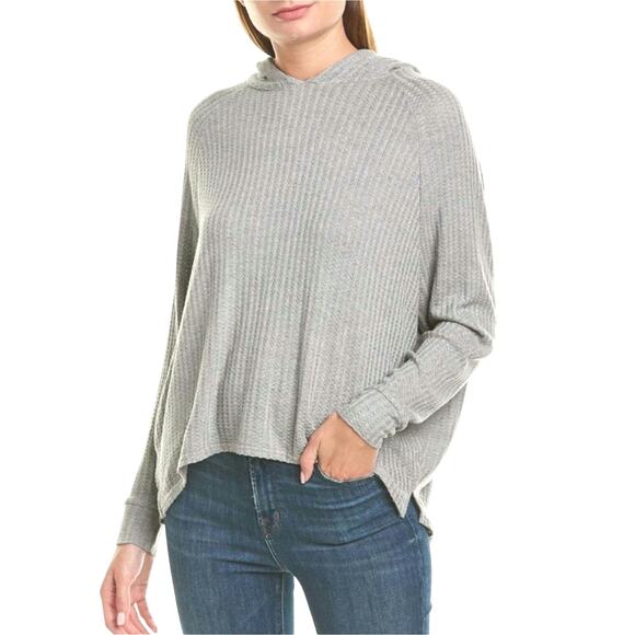 Chaser Womens Gray Drop Shoulder Waffle Thermal Shirtail Hem Hoodie Size Small - Picture 1 of 8